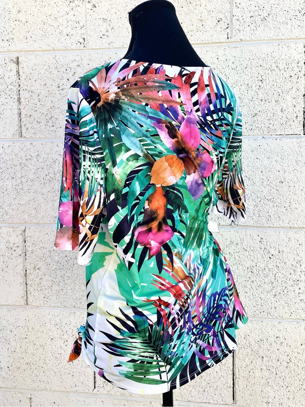 Chico's Tropical Paradise Top Side Tie-Knot Summer Beach Coconutgirl Size 2 EUC - Picture 2 of 11